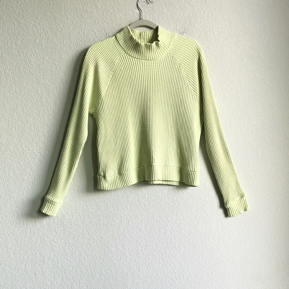 Th North Face Womens Mock Neck Waffle Neck Sweater Sweatshirt Chartreuse
